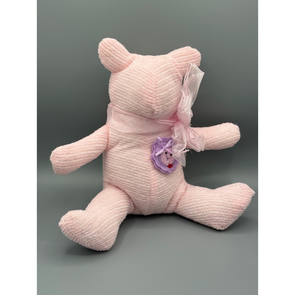 Pink Corduroy Teddy Bear Stuffed Animal Soft Plush with Sheer Bow and Flower